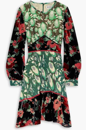 RIXO London Edith floral-print silk crepe de chine and devoré-velvet mini dress - - UK 6