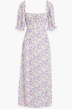 RIXO London Montenegro ruffle-trimmed floral-print crepe midi dress - Purple - UK 12