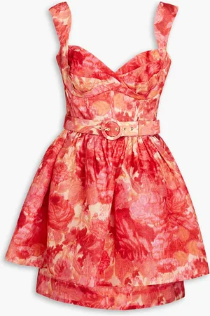 ZIMMERMANN Belted floral-print linen and silk-blend peplum mini dress - - 4