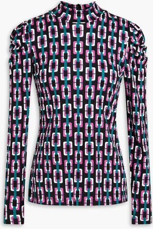 Diane von Furstenberg Doha ruched printed Lyocell and wool-blend jersey turtleneck top - - XL