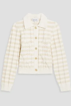 Derek Lam Striped cable-knit cotton-blend cardigan - White - M