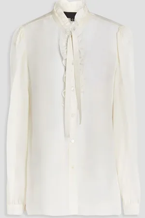 NILI LOTAN Pussy-bow ruffle-trimmed silk-chiffon shirt - White - XL
