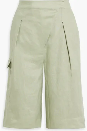 Nicholas Pleated linen shorts - Green - US 4
