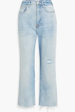 Frame Le Jane distressed high-rise straight-leg jeans - Blue - 25