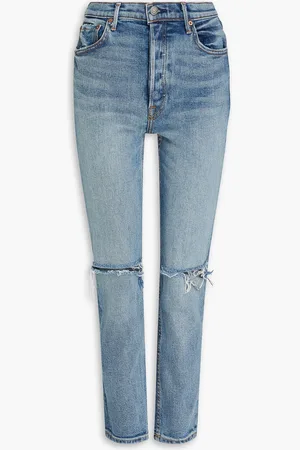 GRLFRND Karolina distressed high-rise slim-leg jeans - Blue - 29