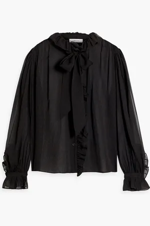 Frame Ruffled silk-chiffon blouse - Brown - M