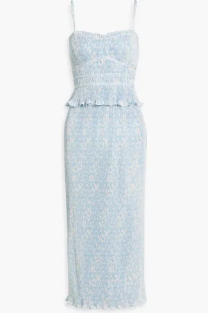 Derek Lam Brisha printed plissé-satin midi dress - Blue - US 10
