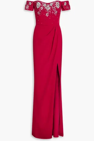 Marchesa Notte Off-the-shoulder embellished crepe gown - - US 6