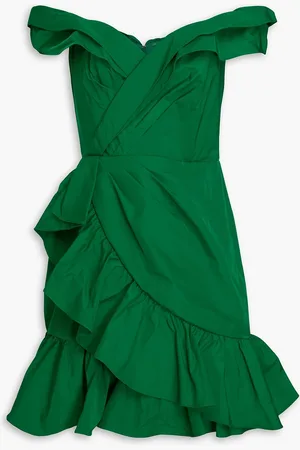 Marchesa Notte Off-the-shoulder ruffled faille mini dress - - US 8