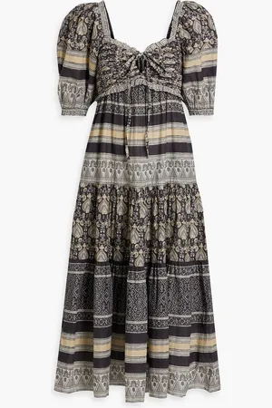 SEA Tasha tiered printed cotton-voile midi dress - Blue - L