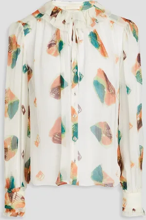 ULLA JOHNSON Pippa ruffled printed silk-crepon blouse - White - US 10