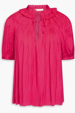 ULLA JOHNSON Ruffled crinkled satin top - Pink - US 00