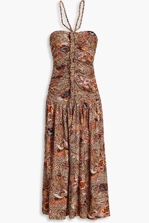 ULLA JOHNSON Marcella ruched floral-print cotton-jersey midi dress - Neutral - US 12