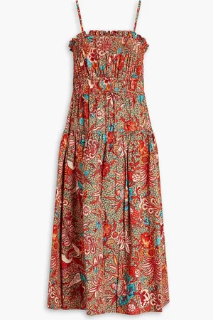 ULLA JOHNSON Lisbet floral-print cotton-poplin midi dress - Red - US 12