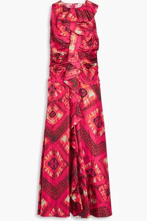 ULLA JOHNSON Othella ruffled printed silk-twill midi dress - Pink - US 2