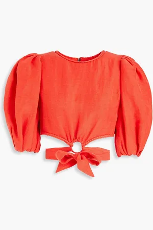 ALICE+OLIVIA Alice Olivia - Cropped tie-detailed linen and cupro-blend top - Red - US 10