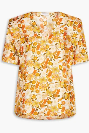 Sandro Floral-print silk-twill blouse - Yellow - 1