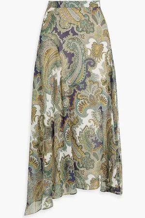 VERONICA BEARD Karima paisley-print silk-chiffon midi skirt - Green - US 4