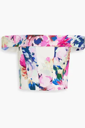 Nicholas Off-the-shoulder cropped floral-print linen-blend top - - US 12