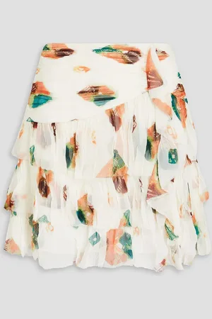 ULLA JOHNSON Ella tiered printed silk-crepon mini skirt - White - US 12