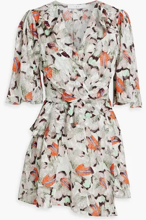 IRO Carlina wrap-effect ruffled silk and cotton-blend mini dress - Green - FR 36