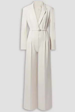 Norma Kamali Belted pleated stretch-jersey wide-leg jumpsuit - White - FR 36