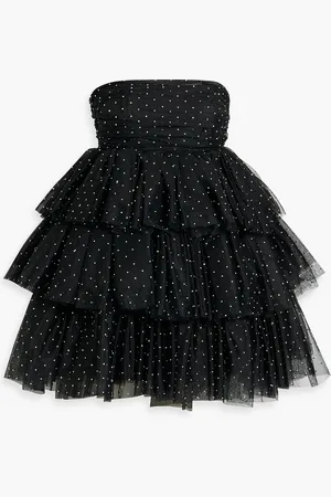ROTATE Strapless tiered crystal-embellished tulle mini dress - - DE 32