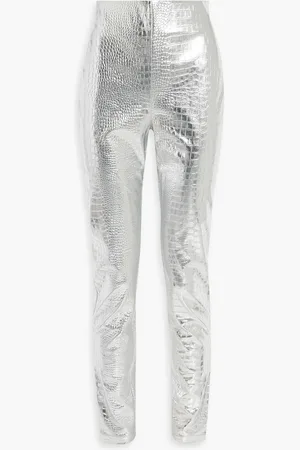 ROTATE Metallic faux croc-effect leather slim-leg pants - Metallic - DE 32