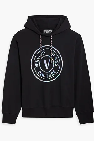 Versace crystal-embellished slogan hoodie - Black