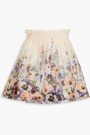 ZIMMERMANN Shirred floral-print linen and silk-blend mini skirt - - 00
