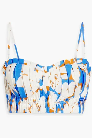 Nicholas Pleated floral-print linen bustier top - Blue - US 6