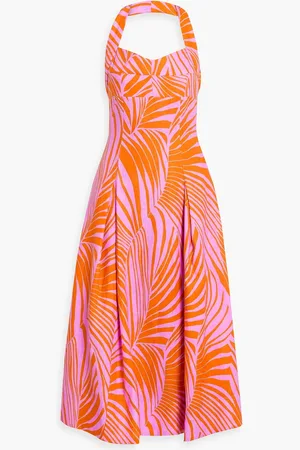 Nicholas Pleated printed linen halterneck midi dress - - US 2