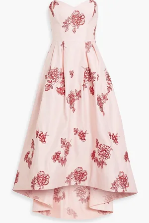 Marchesa Notte Strapless embroidered duchesse-satin maxi dress - Pink - US 10