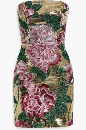 Marchesa Notte Strapless embellished tulle mini dress - Metallic - US 10