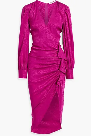 VERONICA BEARD Weiss wrap-effect silk-blend jacquard midi dress - Purple - US 0