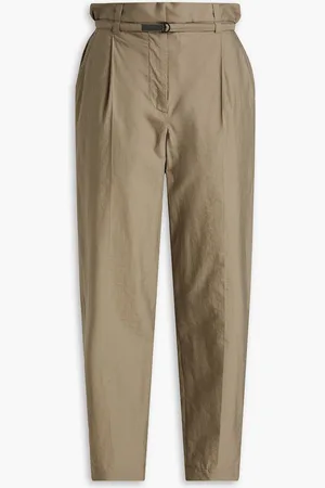 Brunello Cucinelli Cropped crinkled cotton-blend poplin tapered pants - Green - IT 50