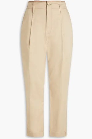 Brunello Cucinelli Pleated cotton-blend twill tapered pants - Neutral - IT 38