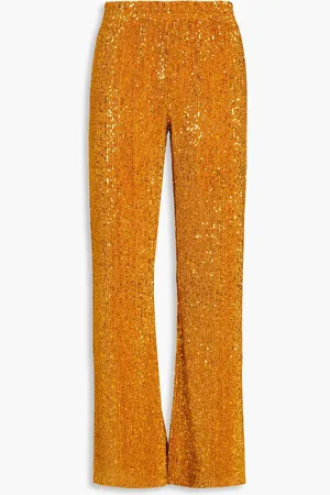 STINE GOYA Markus sequined plissé-knitted straight-leg pants - Yellow - S