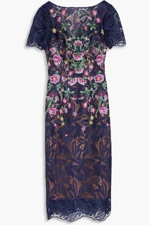 Marchesa Notte Embroidered macramé lace dress - Blue - US 12