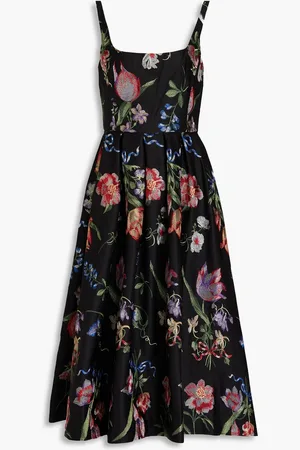 Marchesa Notte Embroidered duchesse-satin midi dress - - US 8