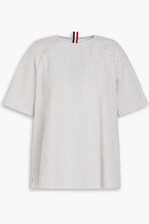Thom Browne Striped Oxford-paneled cotton-seersucker top - - IT 36