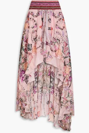 Camilla Crystal-embellished printed silk-chiffon skirt - Pink - M