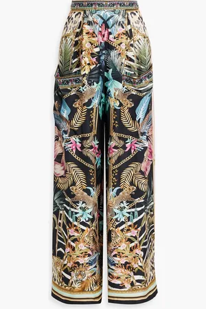 Camilla Crystal-embellished printed silk crepe de chine wide-leg pants - - XXL