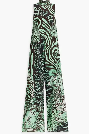 Camilla Embellished printed silk crepe de chine wide-leg jumpsuit - Green - XS