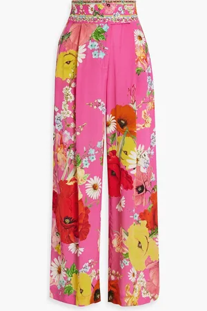 Camilla Crystal-embellished printed silk crepe de chine wide-leg pants - - XXL