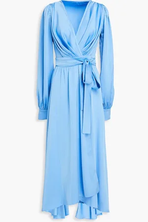 RHEA COSTA Gathered satin midi dress - Blue - IT 46