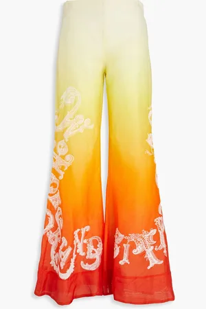 ZIMMERMANN Embroidered dégradé linen and silk-blend flared pants - - 0
