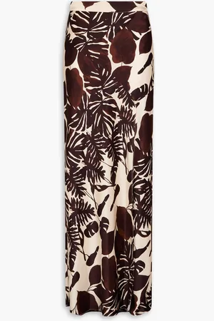 Nicholas Printed satin maxi skirt - Brown - US 10