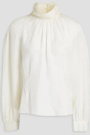 Frame Leopard-print silk-satin jacquard blouse - White - M