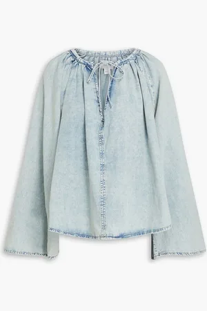 Frame Faded cotton and linen-blend chambray blouse - Blue - L